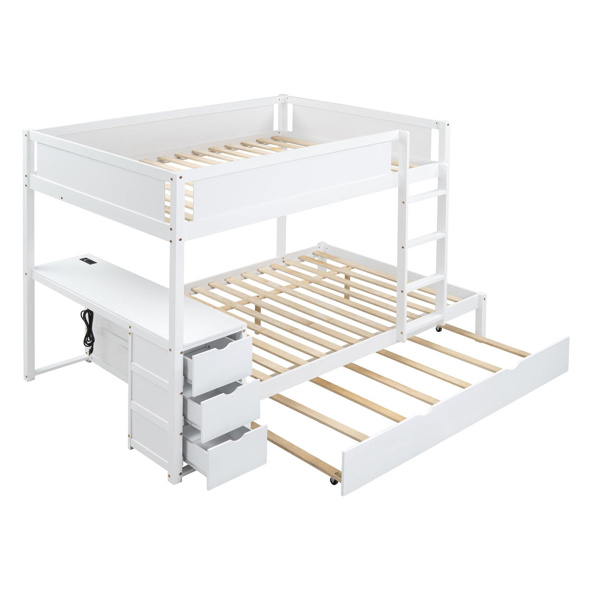 Harper & Bright Designs Full Over Full Bunk Bed Twin Size Trundle, Wood Full Bunk Bed with USB Ports, Storage and Desk, White Harper & Bright Designs