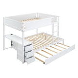 Harper & Bright Designs Full Over Full Bunk Bed Twin Size Trundle, Wood Full Bunk Bed with USB Ports, Storage and Desk, White Harper & Bright Designs