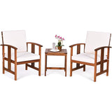 Tangkula 3 Pieces Patio Furniture Set, Includes Set of 2 Outdoor Acacia Wood Cushioned Chairs and Coffee Table, for Garden, Backyard, Poolside, Bistro and Deck, Patio Conversation Chat Set (White) Tangkula