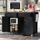 53.5''Farmhouse Kitchen Island with Power Outlet, Kitchen Storage Island with Drop Leaf, Spice Rack and Drawer, Rolling Kitchen Cart on Wheels, for Home, Kitchen and Dining Room, Black HomeGearTech