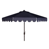 SAFAVIEH PAT8010A Collection Venice Navy and White Single Scallop 9Ft Crank Outdoor Push Button Tilt Umbrella Safavieh