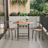 Shahoo 3-Piece Wooden Dining Table Set, Kitchen Breakfast Nook Sets with 2 Chairs & Round Tabletop, Space Saving Furniture Metal Frame and Built-in Wine Rack, Brown Shahoo