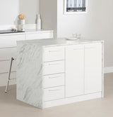 South Shore Myro Kitchen Island, Faux White Marble and White South Shore