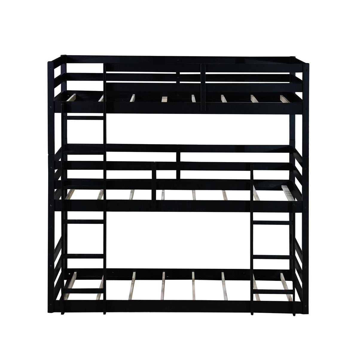 Hommoo Triple Bunk Bed Twin Over Twin Over Twin Wood Bed Frame Convertible Loft Bed for 3 Teens Adults with Ladder and Guardrail for Small Space Bedroom Dorm Black Hommoo