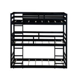 Hommoo Triple Bunk Bed Twin Over Twin Over Twin Wood Bed Frame Convertible Loft Bed for 3 Teens Adults with Ladder and Guardrail for Small Space Bedroom Dorm Black Hommoo
