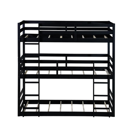 Hommoo Triple Bunk Bed Twin Over Twin Over Twin Wood Bed Frame Convertible Loft Bed for 3 Teens Adults with Ladder and Guardrail for Small Space Bedroom Dorm Black Hommoo
