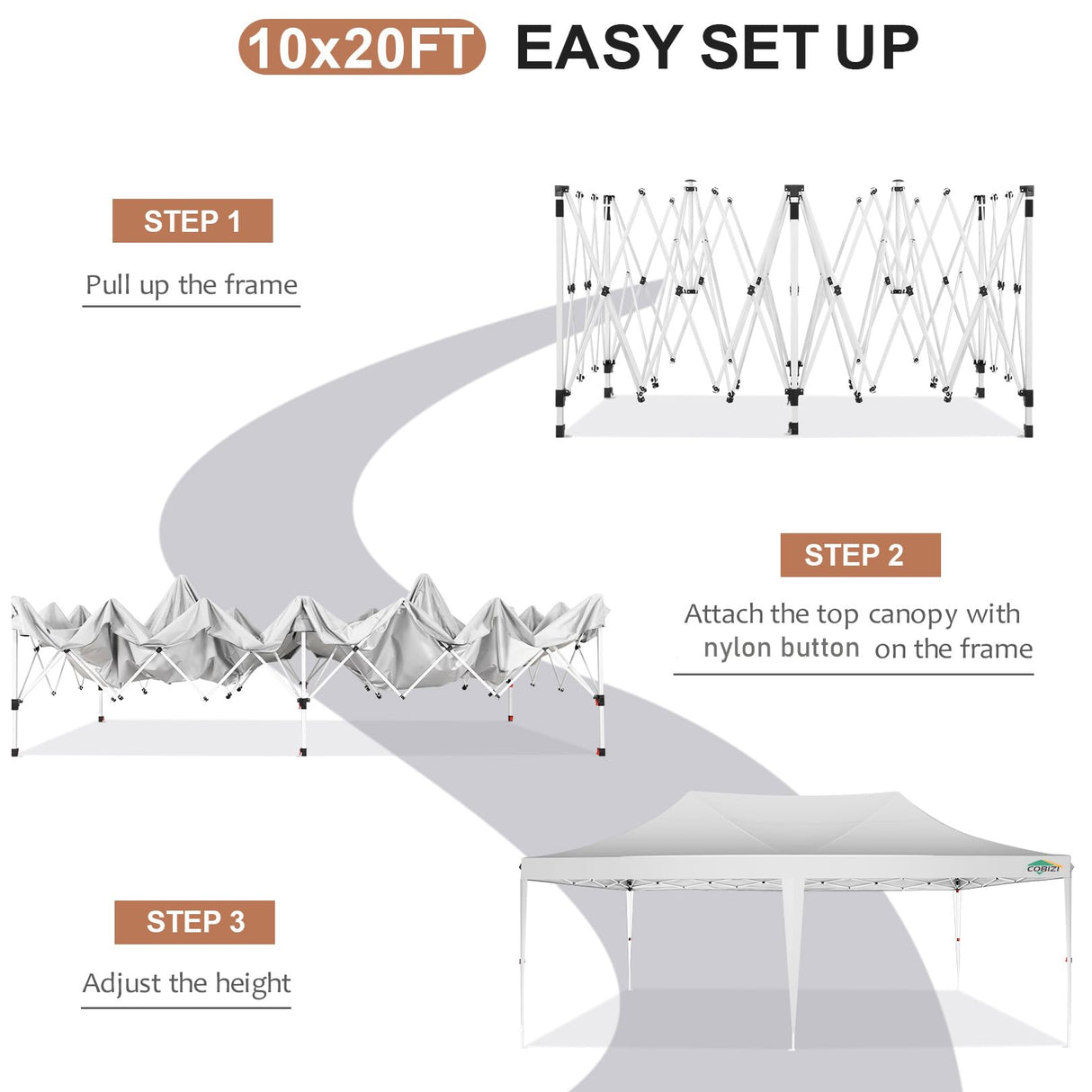 COBIZI Canopy 10x20 Pop Up Canopy Tent with 6 Sidewalls 3.0, Wedding Party Tent Outdoor Gazebos UV50+ Waterproof Canopy Tent for Parties, 3 Adjustable Heights, White(Frame Upgraded) COBIZI