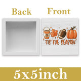 Rustic Tis' the Season Pumpkin Wood Box Sign, Farmhouse Retro Fall Artwork Decor, Autumn Harvest Thanksgiving Wooden Square Sign Desk Block Signs Home Shelf Office Decoration 5 x 5 Inches WRSUNT