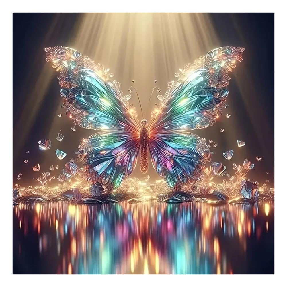 FHBUBPUP Diamond Painting Kits for Adults, Glow Butterfly Diamond Art Kits for Beginners, 5D DIY Full Drill Round Gem Art, Paint with Diamond Beads Craft Christmas Home Wall Decor 12x12 inch FHBUBPUP