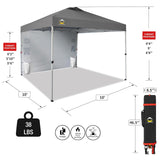 CROWN SHADES Canopy Tent 10x10 Pop Up Canopy Outdoor Shade with Pockets Sidewall, Easy Up Sun Shelter with One Person Set Up Center Lock, Portable Instant Camping Beach Canopy Tents, Grid Grey CROWN SHADES