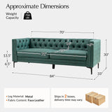 HULALA HOME 84" W Faux Leather Sofa Couch with Metal Legs, Button-Tufted 3-Seater Sofa, Mid Century Modern Contemporary Upholstered Couch for Living Room, Entertainment Area, Apartment,Green HULALA HOME