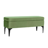 HomePop Upholstered Storage Bench with Metal Leg Home Décor|Bench with Storage for Living Room & Entryway - Green Velvet HomePop