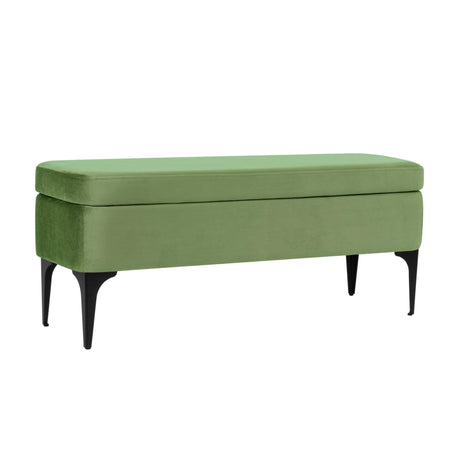 HomePop Upholstered Storage Bench with Metal Leg Home Décor|Bench with Storage for Living Room & Entryway - Green Velvet HomePop