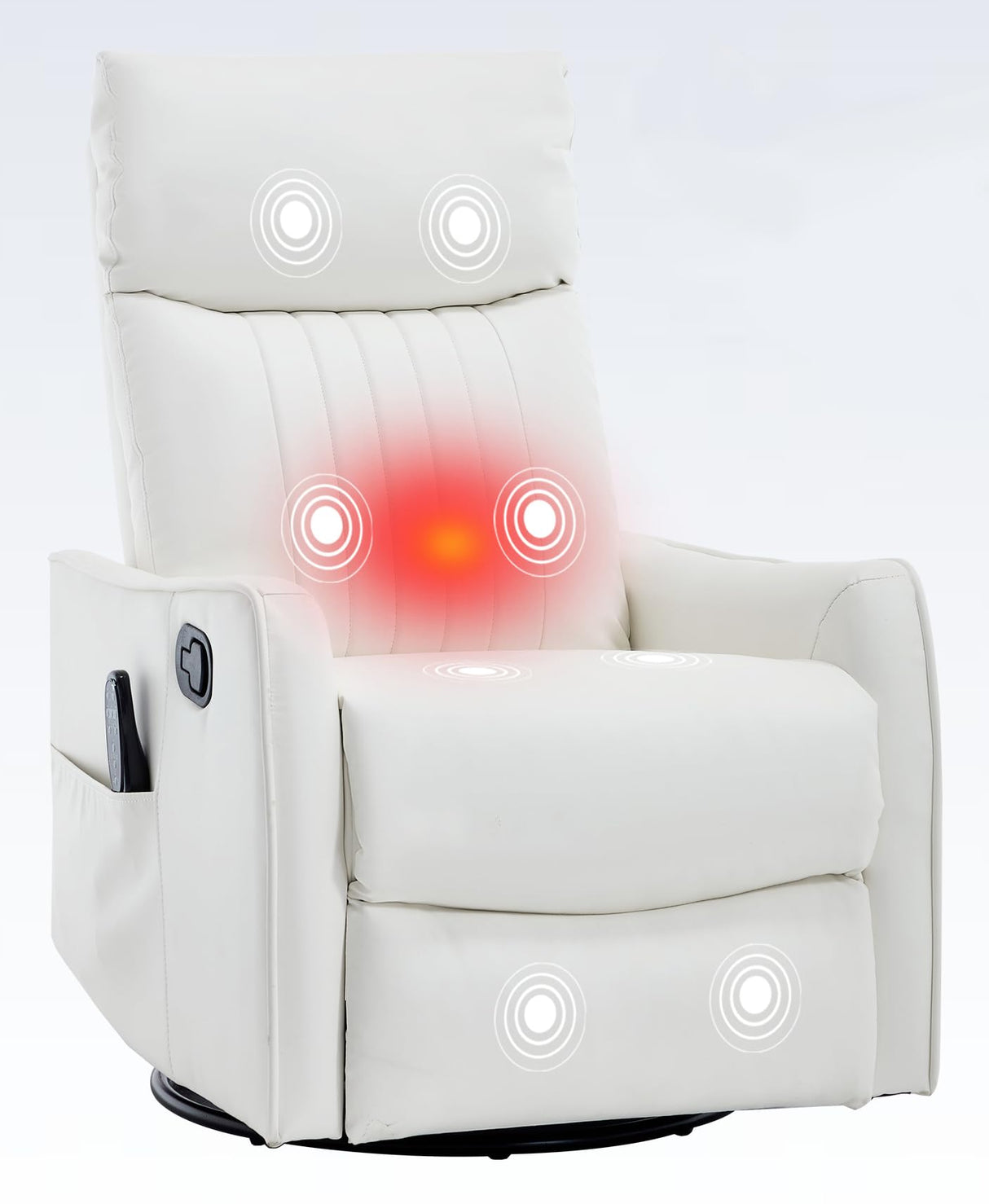 PELUMY Recliner Chair Swivel Rocking with Heat Massage - 360° Manual Recliner, 8-Point Vibrating & Lumbar Heat, Easy Assembly Chair for Living Room (Breathable Leather, White) PELUMY