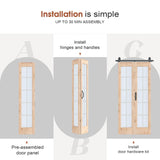 Preassembled Bifold Barn Door 36 x 84 in (Double 18x84in) with Bi-fold Door Hardware Kit, Frosted Glass Cross Transparent, Pre-Drilled Holes, Wood Door Slat, Fit 36in Opening CEAKIAN