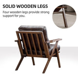 INZOY Mid-Century Modern Accent Chair with Wood Frame, PU Leather Living Room Chair and Soft Thick Padded Armchair for Living Room Bedroom Reception with Removable Upholstered Cushions, Brown INZOY