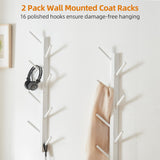 TIOPGHAD 2 Pack Coat Rack Vertical Wall Mount, Bamboo Coats Hooks Clothes Holder Hanger for Wall Coat Hat Jacket Clothing Bathroom Robes Mudroom Entryway(White) TIOPGHAD