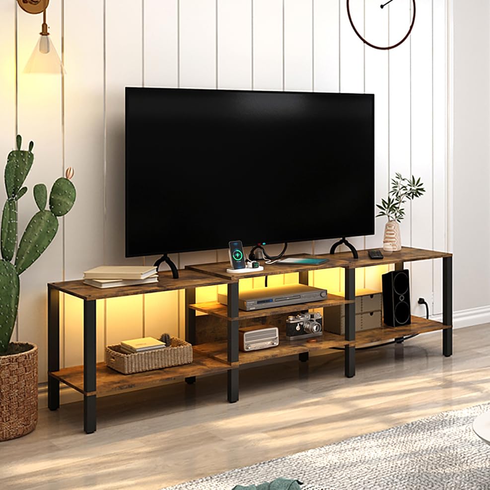 HHETOGOL LED TV Stand with Power Outlet for Living Room+75 Inch Wood TV Media Console for 45/55/65/75 inch TVs，Industrial TV Stand，TV Stand Media Entertainment Center，Black 1LTV07BE - WoodArtSupply