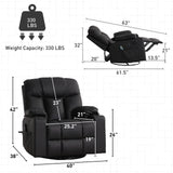 Bonzy Home Oversized Swivel Rocker Recliner, 40" Rocking Recliner Chair with Heated and Massage, PU Leather Single Sofa with Swivel Function, 2 Cup Holders for Living Room Bedroom, Black Bonzy Home