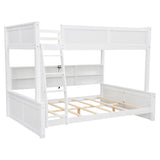 Twin XL Over Queen Bunk Bed with Storage Cabinets and USB Ports, Solid Pine Wood Frame, Safety Guard Rails, No Box Spring Needed (Antique White1, Twin XL Over Queen) RUNNA