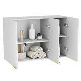 ChooChoo 3-Door Bathroom Wall Cabinet, Fluted Kitchen Wall Cabinet with Adjustable Shelf, Wall Mounted Storage Cupboard for Bathroom, Laundry Room, Entryway, Garage, White ChooChoo