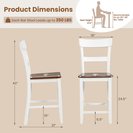 Giantex 24.5" Farmhouse Wooden Bar Stools Set of 4 with Ergonomic Backrest and Footrest Giantex