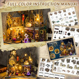 Mostop DIY Miniature House Kit: 3D Wooden Puzzle for Adults Miniature Kit, Magic Castle Tiny Model Dollhouse Kit with LED Light, Mini House Building for Adults & Teens, Creative Crafts for Women