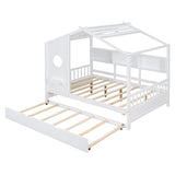Harper & Bright Designs Kids Full Size House Bed with Trundle & Storage Shelf, Wood Full Size Platform Bed Frame with Roof, House Bed for Boys, Girls, White Harper & Bright Designs