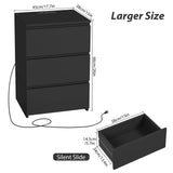 FOTOSOK Black Nightstand Set of 2, 26" H Night Stand Set 2 with Charging Station, Black Night Stand with USB Ports & Power Outlets, Silent Slides, End Side Table Bedside Table for Bedroom FOTOSOK