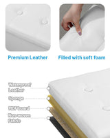 AmasSmile Storage Ottoman Foot Rest Stool, 17 inch Folding Leather Footstool Bench, Short White Ottoman Stool, Storage Foot Rest Store, Books AmasSmile