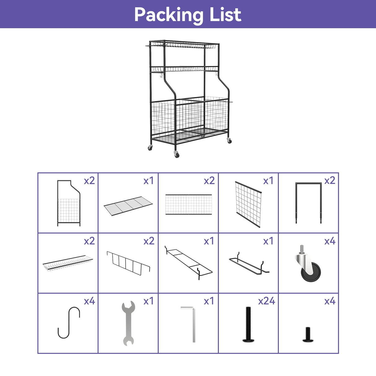 WALMANN Garage Ball and Sports Equipment Organizer, Ball Storage Rack Indoor/Outdoor Kids Ball/Toy Storage Organizer Bins, Rolling Ball Cart with Baskets WALMANN