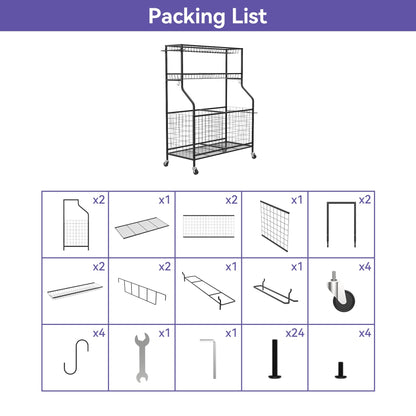 WALMANN Garage Ball and Sports Equipment Organizer, Ball Storage Rack Indoor/Outdoor Kids Ball/Toy Storage Organizer Bins, Rolling Ball Cart with Baskets - WoodArtSupply