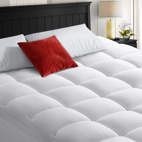 COHOME Queen Size Mattress Topper Extra Thick Cooling Mattress Pad 400TC Cotton Top Plush Down Alternative Fill Pillow Top Mattress Cover with 8-21 Inch Deep Pocket (60x80 Inches, White-Classic) COHOME