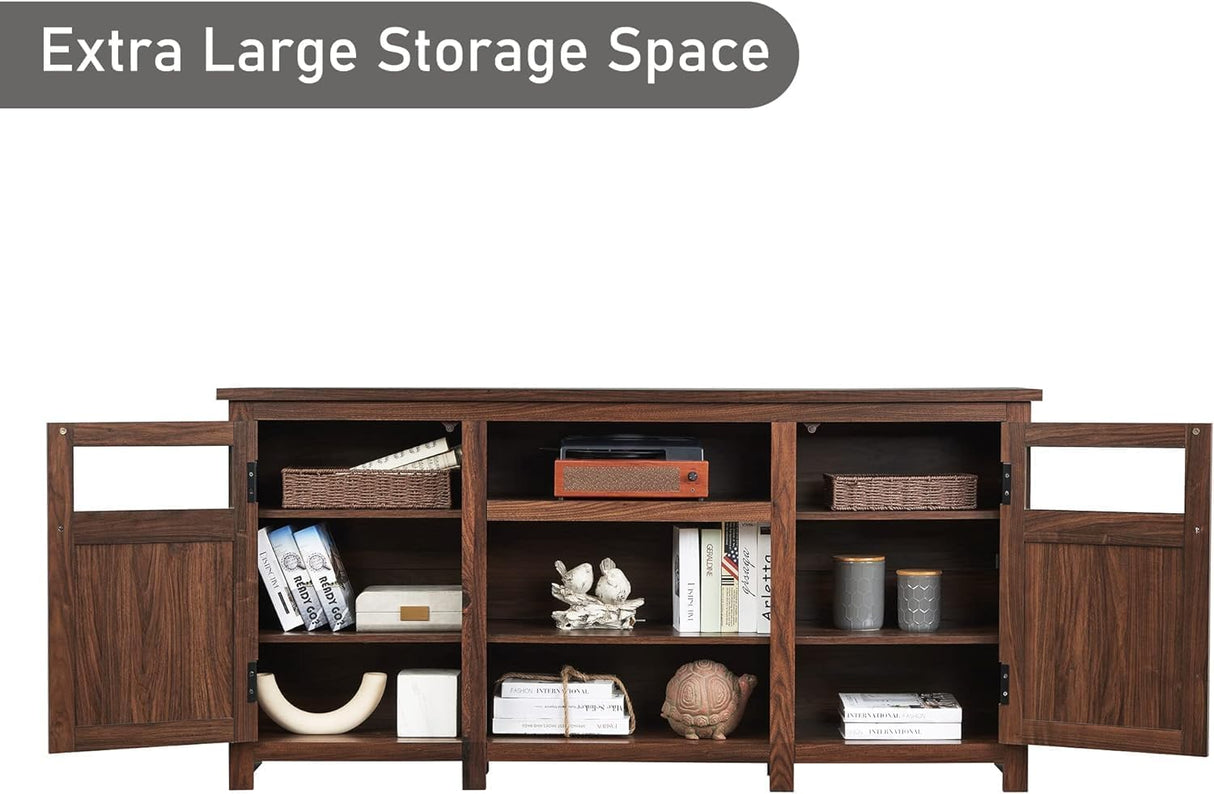 JXQTLINGMU Farmhouse TV Stand for 75 Inch TV, Entertainment Center with Storage, Modern TV Cabinet with Barn Doors, 66" Rustic TV Console for Living Room, Adjustable Shelf - Brown JXQTLINGMU