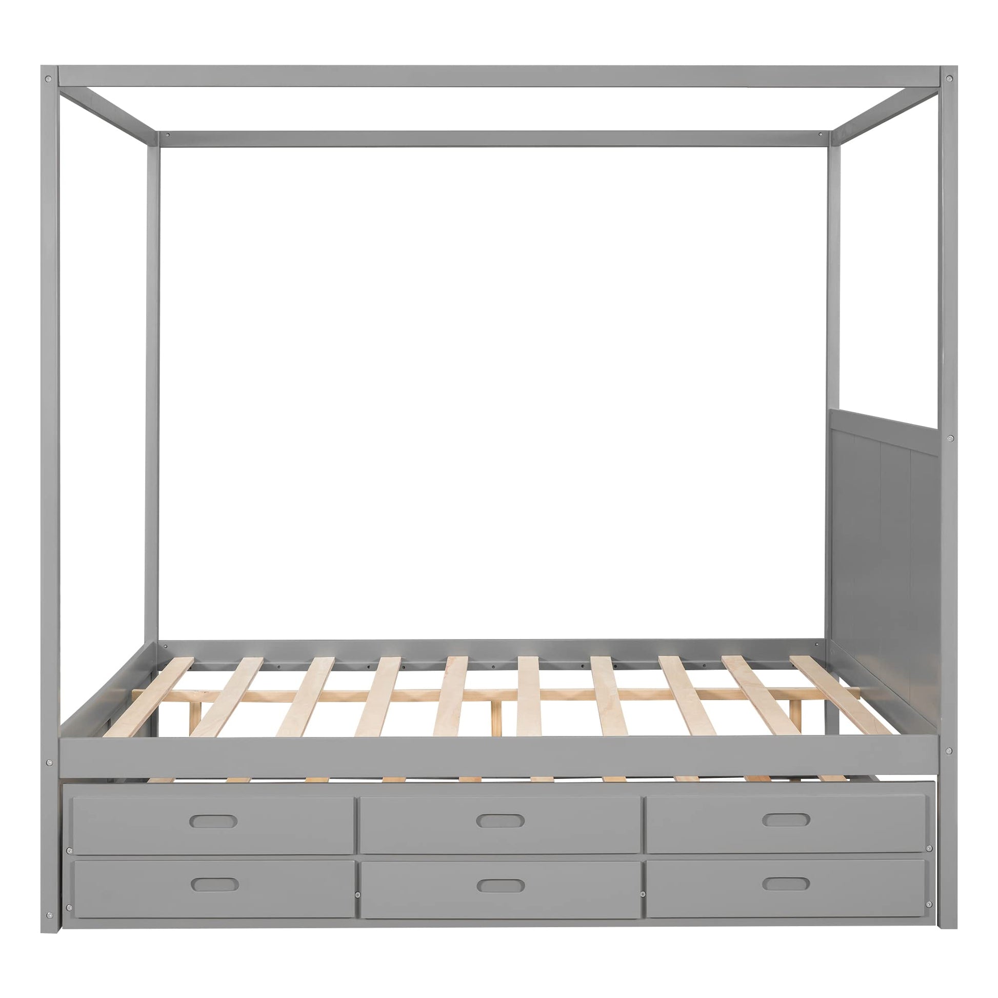 Harper & Bright Designs Grey Queen Canopy Bed with Twin Trundle and 3 Storage Drawers - WoodArtSupply