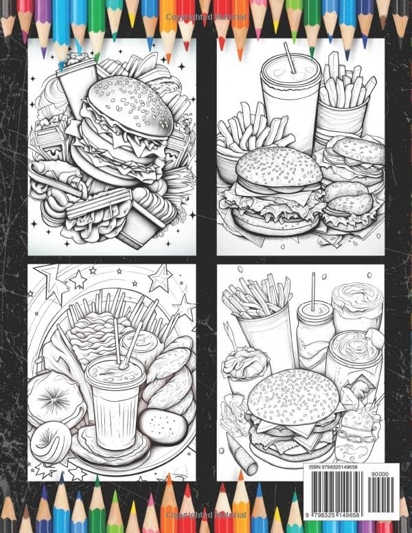 Fast Food Coloring Book: Hamburgers, Fries, Milkshakes, and Other Tasty Treats (Fast Food Coloring Books) WoodArtSupply
