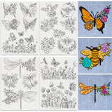 18Pcs Insects Flying in Flowers Embroidery Pattern Stabilizers, 8.3"x11.7" Butterfly Dragonfly Bee Water Soluble Stick and Stitch Embroidery Sticker, 4 Sheets Hand Sewing DIY Embroidery Paper