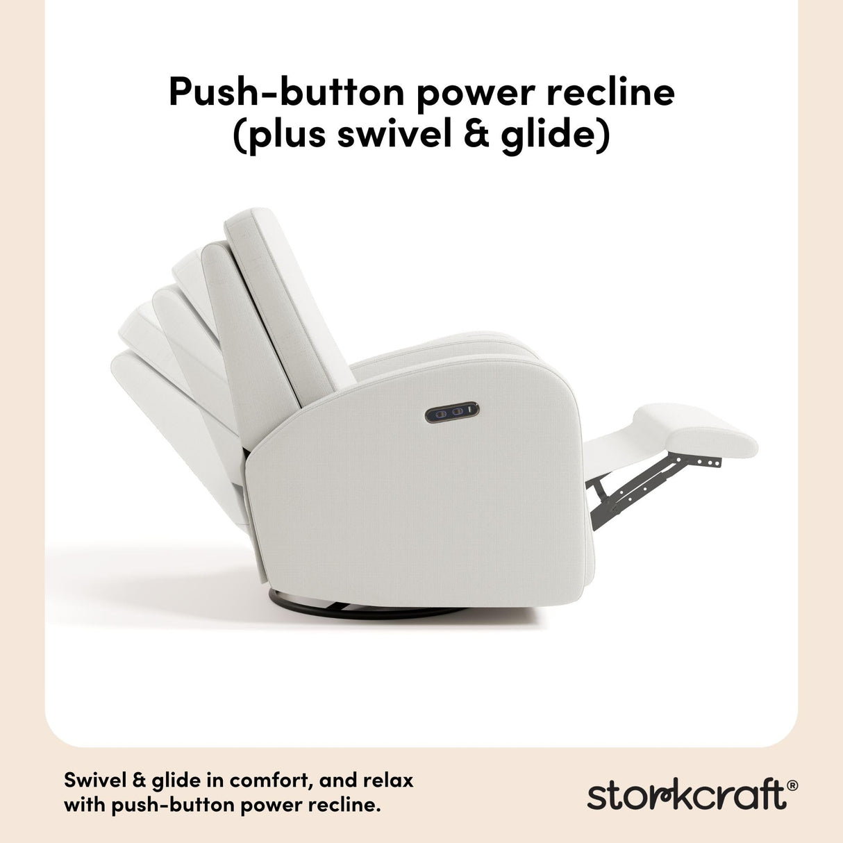 Storkcraft Santa Monica Power Recliner Swivel Glider (Ivory Basketweave) – Effortless Electronic Power Recline, USB-A & USB-C Charger Storkcraft