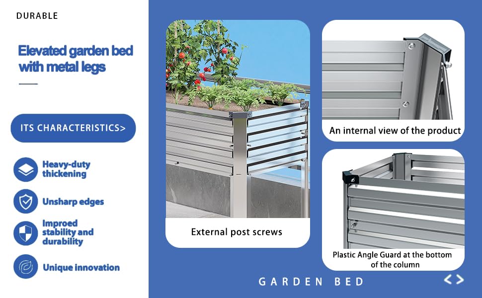 DIIYIV Galvanized Raised Garden Bed Outdoor with Legs,48×18×30in Metal Elevated Raised Planter Box for Backyard, Patio, Balcony, 300lb Capacity,Silver