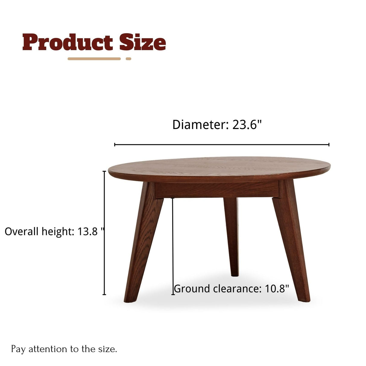 Vadisun 100% FAS Solid Oak Wood Mini Coffee Table - Natural Walnut Finish Round Coffee Table-Low Tea Table Vadisun