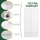 Letaya Wardrobe Closet,72" H Clothing Metal Storage Cabinet with Storage Drawer Adjustable Shelves and Hanging Rod,Bedroom Armoire Cabinet Clothes Organizer (White) Letaya