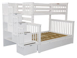Bedz King Stairway Bunk Beds Twin over Full with 4 Drawers in the Steps and 2 Under Bed Drawers, White Bedz King