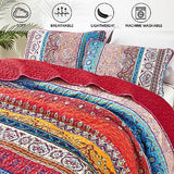 WONGS BEDDING Boho Quilt Set King Size, Bohemian Red Christmas Stripe 3 Pieces Bedspread Set Lightweight Microfiber All Season Christmas Bedding Coverlet Set for King Bed (104"x90") WONGS BEDDING