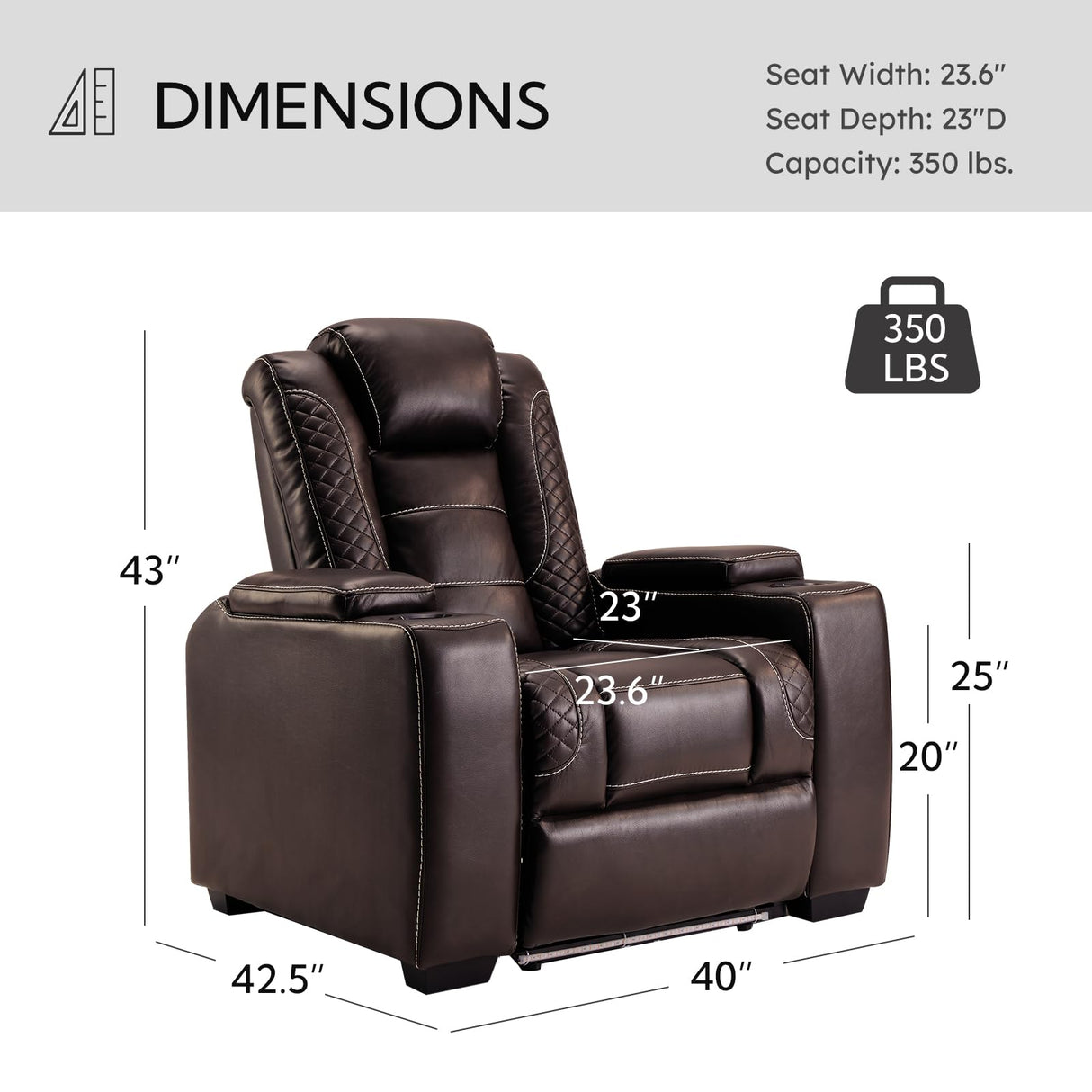 ANJ Power Home Theater Seating Recliner Chairs, PU Leather Recliner with Cup Holder, Electric Movie Theater Reclining Chairs with Adjustable Powered Headrest, LED Lights, Hidden Arm Storage (Brown) ANJ