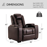 ANJ Power Home Theater Seating Recliner Chairs, PU Leather Recliner with Cup Holder, Electric Movie Theater Reclining Chairs with Adjustable Powered Headrest, LED Lights, Hidden Arm Storage (Brown) ANJ