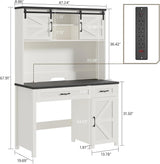 Befrases Farmhouse 47" Executive Desk, Computer Desk with 2 Drawers and Storage Cabinet, Home Office Table with Hutch, Charging Hub, Workspace for Work and Study. Befrases