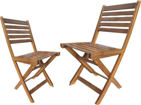 Patio Wise Outdoor Folding Patio Chair Set, 2 Foldable Acacia Wood Seats, Backyard, Balcony, Porch, & Garden Furniture, 15-1/2-Inches Wide x 15-3/4-Inches Deep x 32-Inches High, Teak Patio Wise