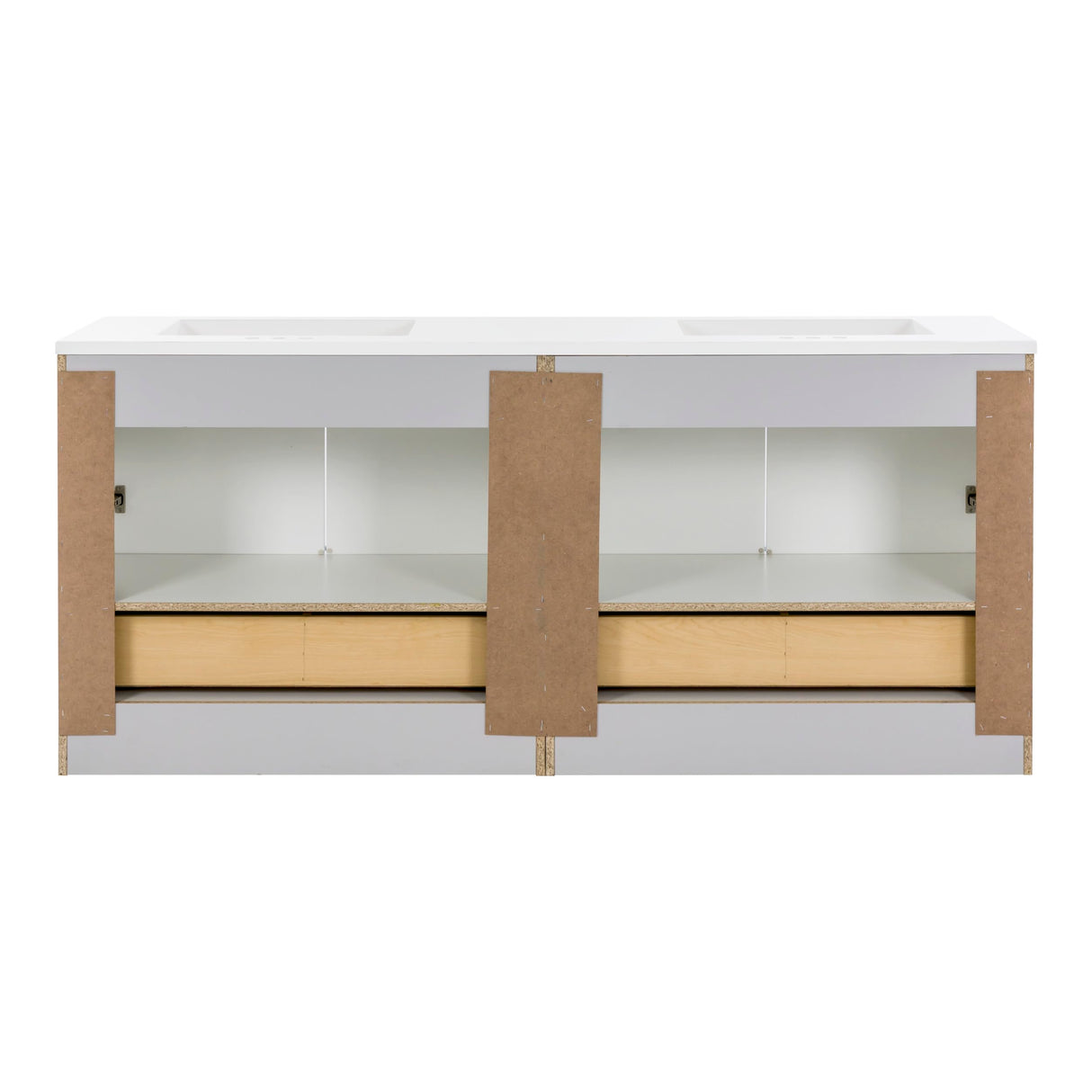 Spring Mill Cabinets Emlyn 72 Inch Double-Sink Bathroom Vanity with White Top, 2 Cabinets, 2 Drawers, 72.5" W x 18.75" D, Pearl Gray Spring Mill Cabinets