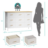 VASICAR Wide TV Stand Modern TV Console, 9 Drawers Dresser for Bedroom, Fabric Storage Cabinet, Chest of Drawers for Closet, Nursery, Living Room（White） VASICAR