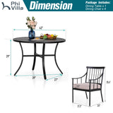 PHI VILLA 5 Piece Outdoor Dining Set for 4, Round Steel Dining Table with Umbrella Hole & Heavy-Duty Metal Chairs with Cushions, Modern Patio Dining Furniture Set for Deck, Backyard, Porch PHI VILLA